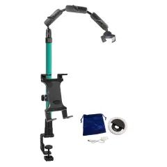 Remarkable Creator Pro+Plus Overhead Phone or Camera Mount with Tablet Holder and Ring Light, Clamp Mount, Teal, by Arkon Mounts CLAMPRCBTL