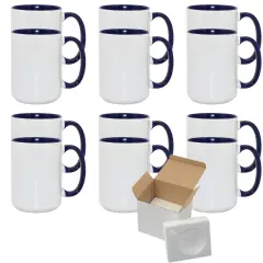 12 Pcs 15OZ El Grande Dark Blue Inside & Handle Sublimation Mugs With Foam Support Boxes