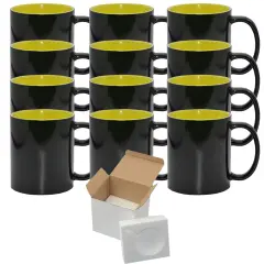 12 Pack 15oz Yellow Inner Magic Color Charging Sublimation Mugs - Cardboard Box with Foam Supports