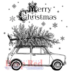 Deep Red Stamps Christmas Car Rubber Cling Stamp 3 x 3.2 inches