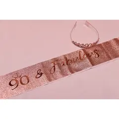90th Birthday Sash and Crown Happy Rose Gold