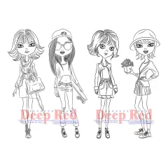 Deep Red Stamps City Girls Springtime Rubber Cling Stamp 4 x 6 inches