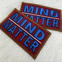 "Mind Over Matter" Iron-on Embroidered Patch, Statement Applique, size 4"x2" inches