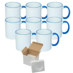 8 Pcs 11OZ Light Blue Rim & Handle Sublimation Mugs With Foam Support Boxes