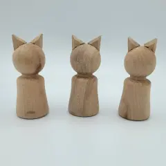 3 Unfinished Peg Dolls, Animal Peg Dolls