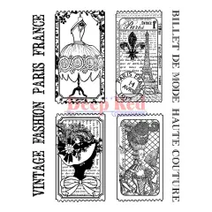 Deep Red Stamps Fashion Tickets Rubber Cling Stamp Set 3.25 x 4.25 inches