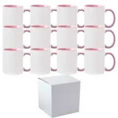 12 Pcs 11OZ Pink Inner & Handle Sublimation Mugs With Individual White Boxes