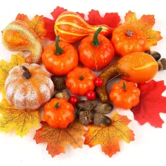Artificial Harvest Decoration Mini Pumpkins Fall Leaves Pine Cones Acorns Thanksgiving Halloween Party Decoration