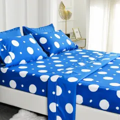 American Home Collection Polka Dot Bedding Sheets & Pillowcases Set Brushed Microfiber Wrinkle Free Sheet Set Blue
