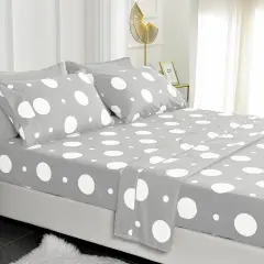 American Home Collection Polka Dot Bedding Sheets & Pillowcases Set Brushed Microfiber Wrinkle Free Sheet Set Grey