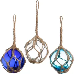 Japanese Glass Fishing Floats 2" Aqua Cobalt and White Japanese Glass Buoys