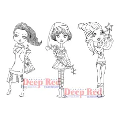 Deep Red Stamps City Girls Holiday Cheer Rubber Cling Stamp 4 x 6 inches