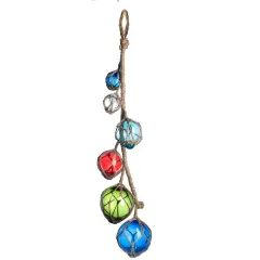 Glass Fishing Floats, 2-4" Multicolor, Strand of 6, Japanese Glass Buoys with Rope for Decoration