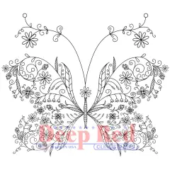 Deep Red Stamps Floral Butterfly Rubber Cling Stamp 3.1 x 2.7 inches