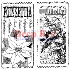 Deep Red Stamps Holly and Poinsettia Tickets Rubber Cling Stamp 3 x 3.1 inches