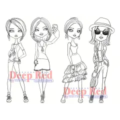 Deep Red Stamps City Girls Summer Vacation Rubber Cling Stamp 4 x 6 inches