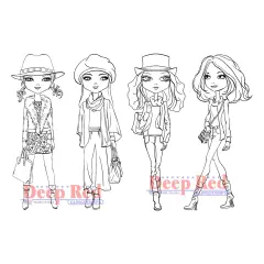 Deep Red Stamps City Girls Fall Fashion Rubber Cling Stamps 4 x 6 inches
