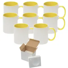 8 Pcs 11OZ Yellow Inner & Handle Sublimation Mugs With Foam Support Boxes