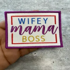 "Wifey, Mama, Boss" (Purple, Red, Yellow) Iron-on Patch, Sz. 4x4" inches