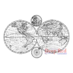 Deep Red Stamps Olde World Map Rubber Cling Stamp 5.7 x 3.7 inches