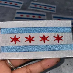 "Chicago Flag" Iron-On Embroidered Patch, Popular City, Chicago City Flag, 1 pc, size 3.25"x2.15" inches