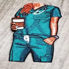 Nurses Care A&rsquo;Latte (Teal Scrubs), Embroidery, Iron-on Applique, Size 4" inches