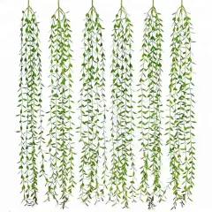 6pcs Artificial Hanging Vines Fake Greenery Garlands Artificial Willow Leaves Wedding Party Home Garden Decor Backdrop Wall Decoration