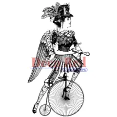Deep Red Stamps Steampunk Lady Cyclist Rubber Cling Stamp 2.2 x 4.2 inches