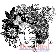 Deep Red Stamps Madame Dragonfly Rubber Cling Stamp 3.1 x 2.75 inches