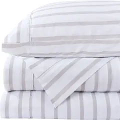 American Home Collection Striped Bedding Sheets & Pillowcases Set Brushed Microfiber Wrinkle Free Sheet Set White & Grey