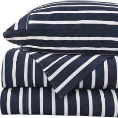 American Home Collection Striped Bedding Sheets & Pillowcases Set Brushed Microfiber Wrinkle Free Sheet Set Navy