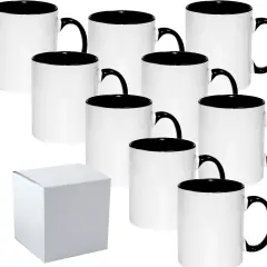 12 Pcs 11OZ Black Inner & Handle Sublimation Mugs With Individual White Boxes