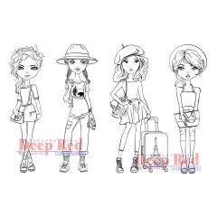 Deep Red Stamps City Girls Traveling in Style Rubber Cling Stamps 4 x 6 inches
