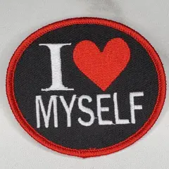 "I Love Myself" w/Red Border, Circular Emblem, Iron on Patch, Positive Vibes Applique, Size 3" inches