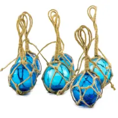 Glass Fishing Floats, 2" Aqua, 6 Pack Japanese Glass Buoys with Rope