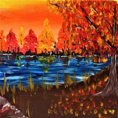 Fall Paint Kit - Autumn Pond Acrylic Painting Kit & Video Lesson, DIY Craft, Beginner Painting, Paint Party, Paint At Home