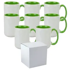 8 Pcs 15OZ El Grande Light Green Inside & Handle Sublimation Mugs With Foam Support Boxes