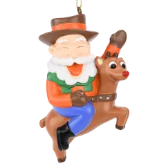 Cowboy Santa Riding Reindeer Christmas Ornament