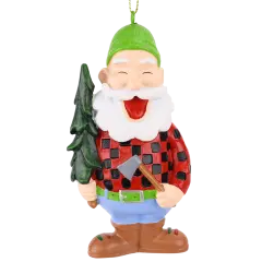 Lumberjack Santa with Xmas Tree Christmas Ornament