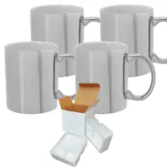4 PACK 11 oz. SILVER Ceramic Mug - Individually Packed in a Protective Gift Box