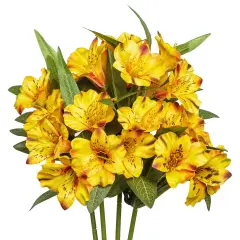 Alstroemeria Artificial Flowers Bulk Peruvian Lily Faux Bouquet 18&rdquo; Long Stems Silk Petals Wedding Decoration, 4pcs Yellow