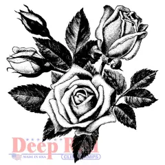 Deep Red Stamps Rose Blooms Rubber Cling Stamp 3.1 x 3.1 inches