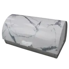 Home Basics Marble Like Roll Top Lid Steel Bread Box, White