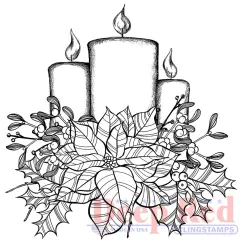 Deep Red Stamps Poinsettia Candles Rubber Cling Stamp 3.1 x 3 inches
