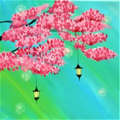 Paint Kit - Lanterns in Bloom Acrylic Painting Kit & Video Lesson, DIY Canvas Art, Painting Gift Set, Paint At Home, Paint Party