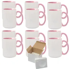 12 Pcs 15OZ El Grande Pink Inside & Handle Sublimation Mugs With Foam Support Boxes