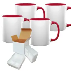 4 Pcs 11OZ Red Inside & Handle Sublimation Mugs With Foam Support Boxes