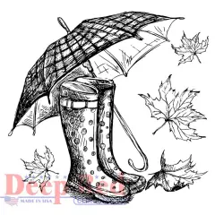 Deep Red Stamps Galoshes and Umbrella Rubber Cling Stamp 3 x 3 inches