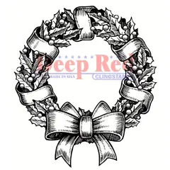 Deep Red Stamps Holly Wreath Rubber Cling Stamp 2.75 x 3.1 inches