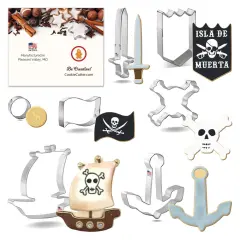 CookieCutter.com 7 Piece Birthday Pirate Cookie Cutter Set Ship, Flag, Skull & Crossbones, USA